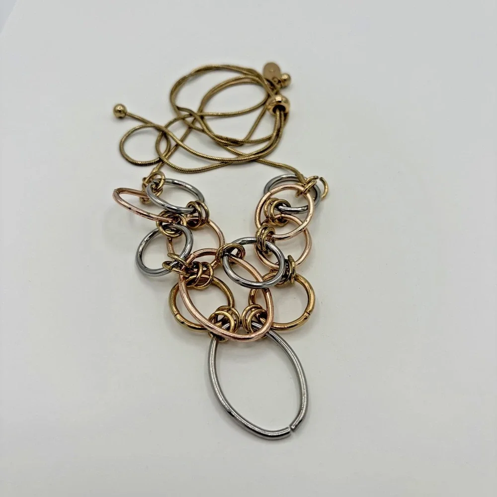 Ann Taylor Factory Tri‎ Tone Mixed Metal Interlocking Ring Slider Necklace